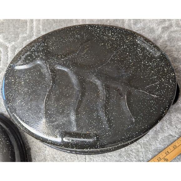 GHC Enamelware Turkey Roaster Lid 16x12x4 BLACK WHITE SPECK USA - Picture 8 of 14